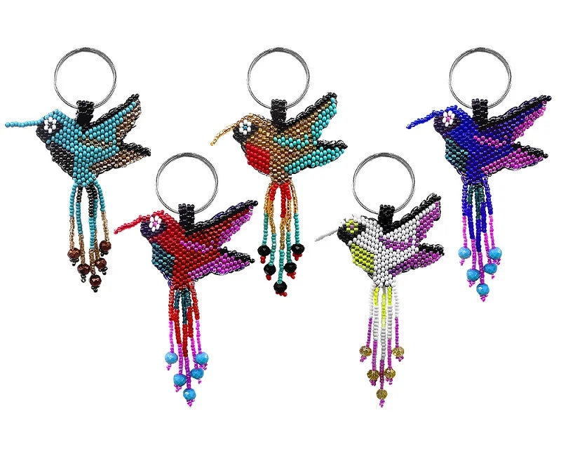 Handmade Seed Bead Flat Hummingbird Keychain