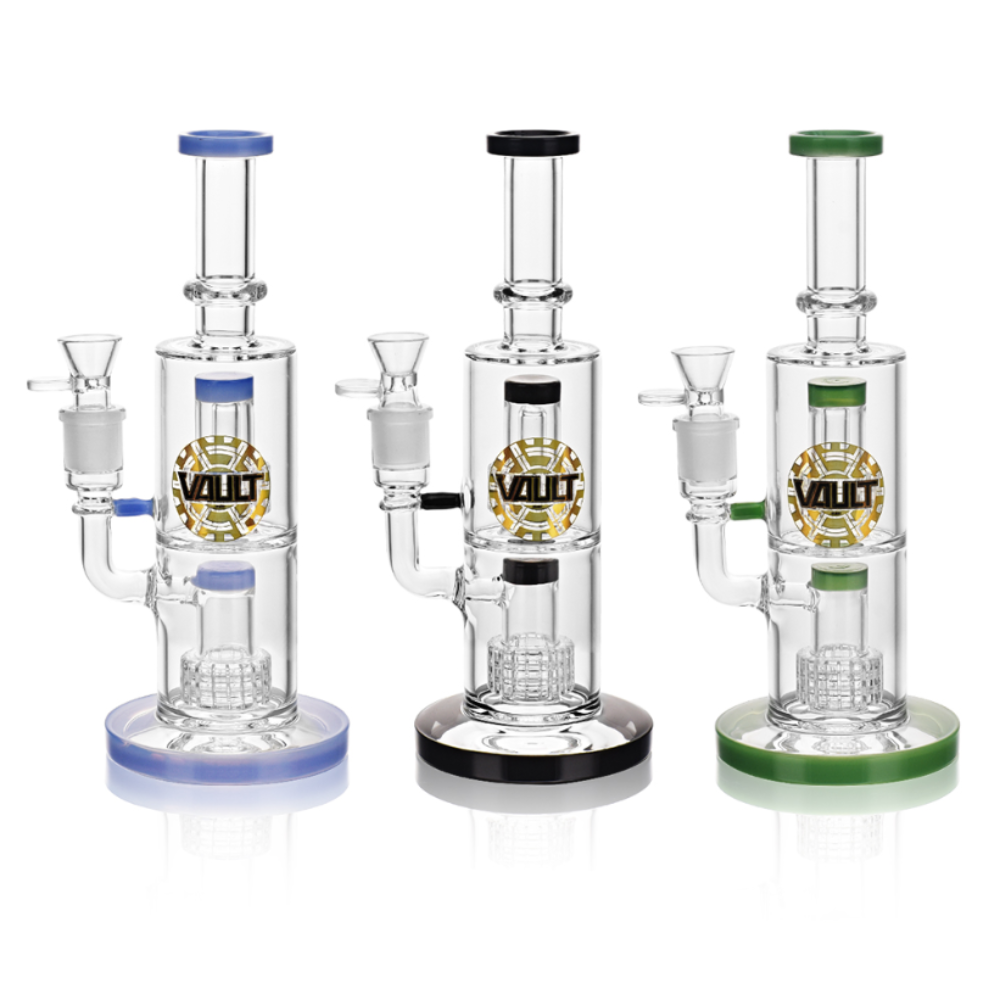 Vault Glass Clear with Color Rims 2 Showerhead Perc Water Pipe - 11"