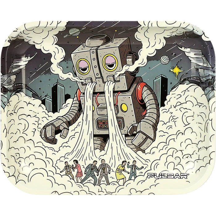 Pulsar Large Metal Rolling Tray - Attack of the Dope Bot