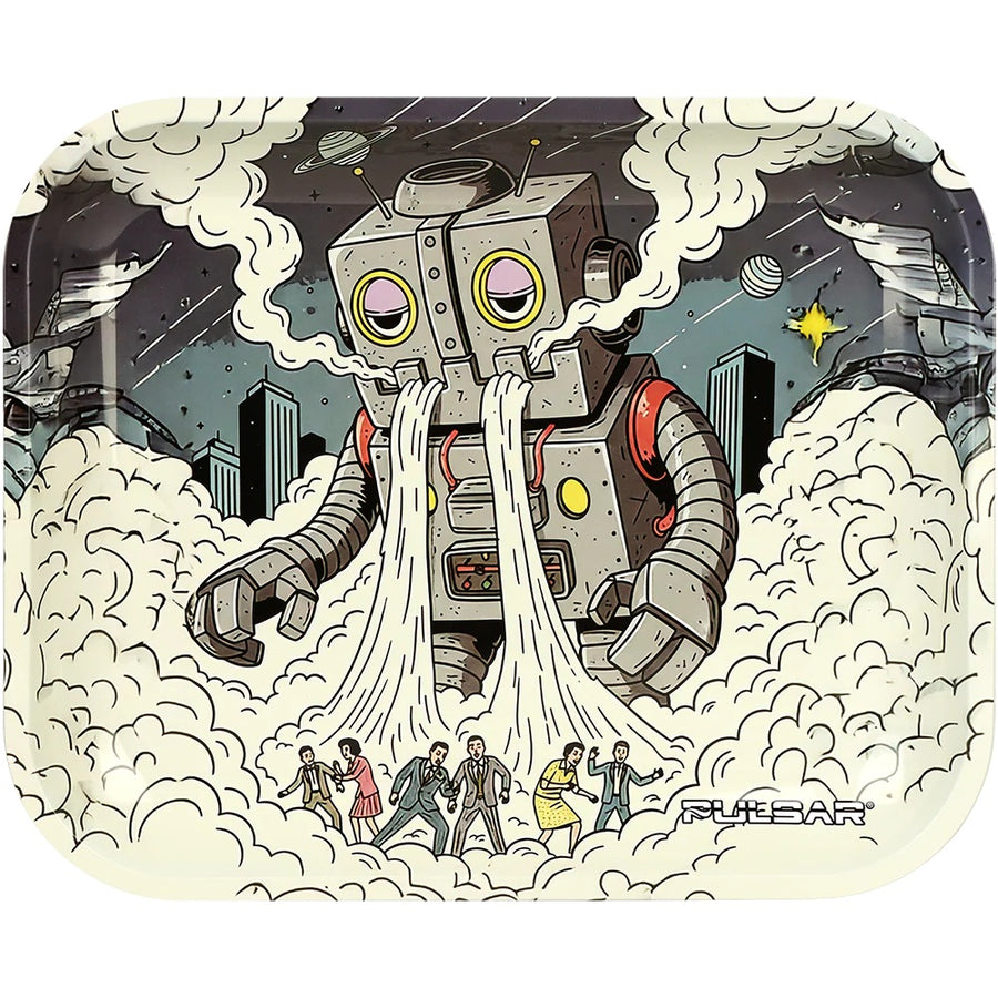 Pulsar Large Metal Rolling Tray - Attack of the Dope Bot