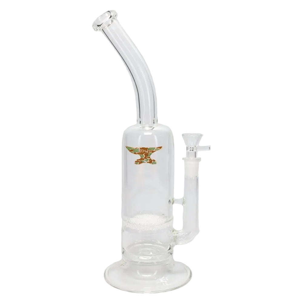 Solid Clear Bent Neck Frit Disk Perc Water Pipe
