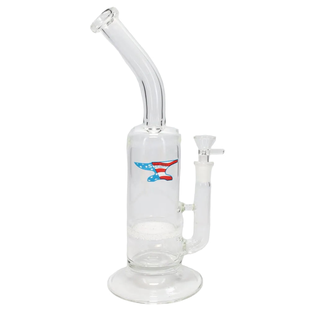 Solid Clear Bent Neck Frit Disk Perc Water Pipe