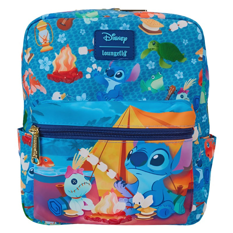 Loungefly Disney Lilo & Stitch Camping Cuties All Over Print Nylon Mini Backpack