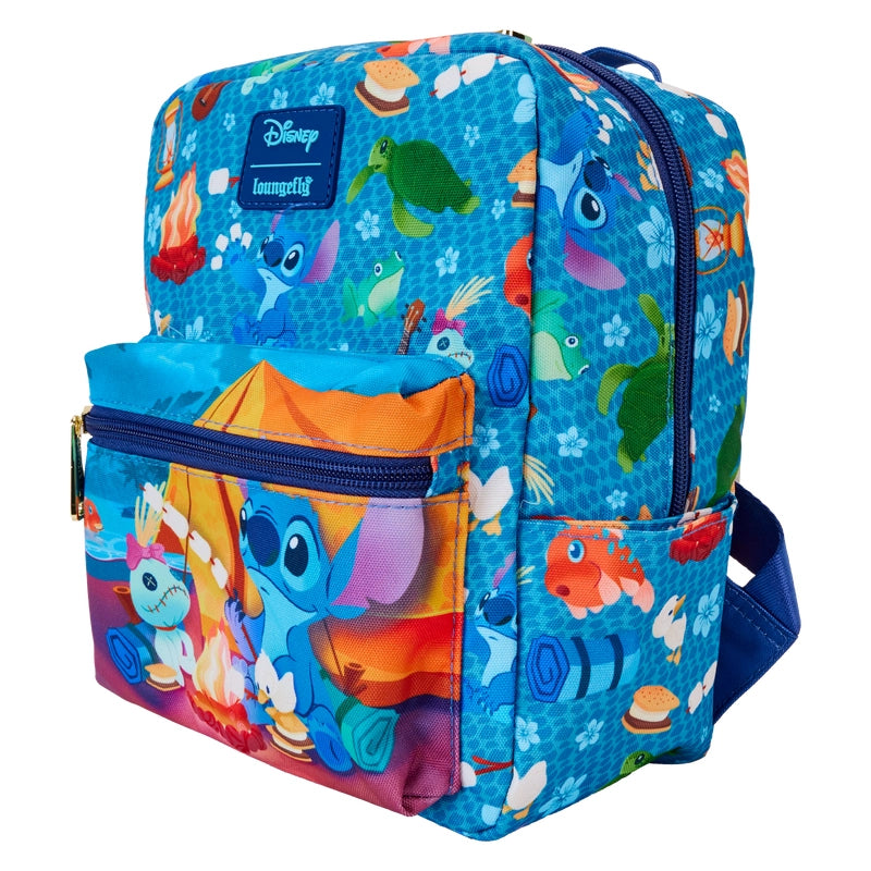 Loungefly Disney Lilo & Stitch Camping Cuties All Over Print Nylon Mini Backpack