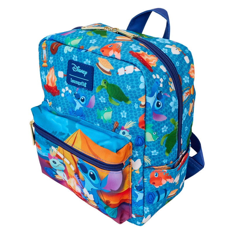 Loungefly Disney Lilo & Stitch Camping Cuties All Over Print Nylon Mini Backpack