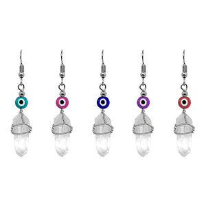 Wire Wrapped Quartz With Evil Eye Earring SALE