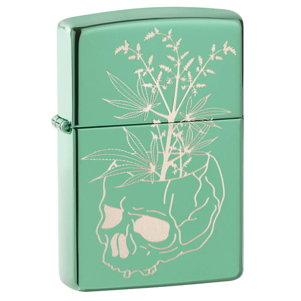 Zippo Lighter Engraved Skull and Weed Leaves