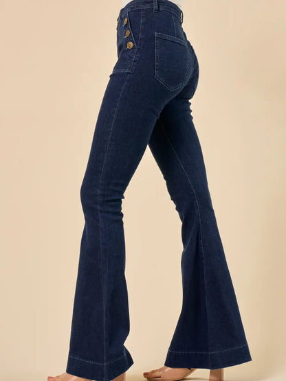 High Waisted Sailor Flare Jeans in Dark Wash
