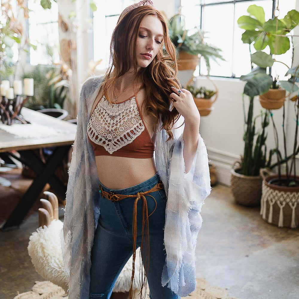 Crochet Lace Halter Bralette in Rust