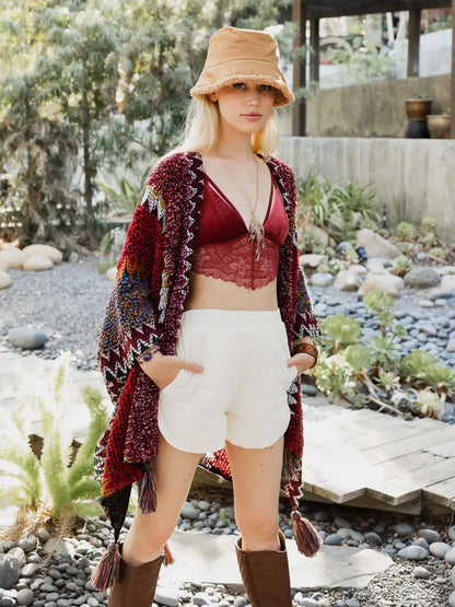 Chunky Knit Kimono Cardigan in Maroon