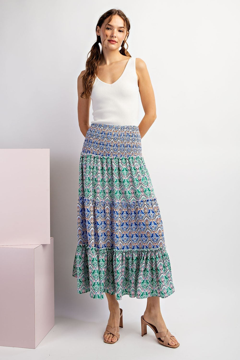 Printed Color Black Tiered Maxi Skirt SALE