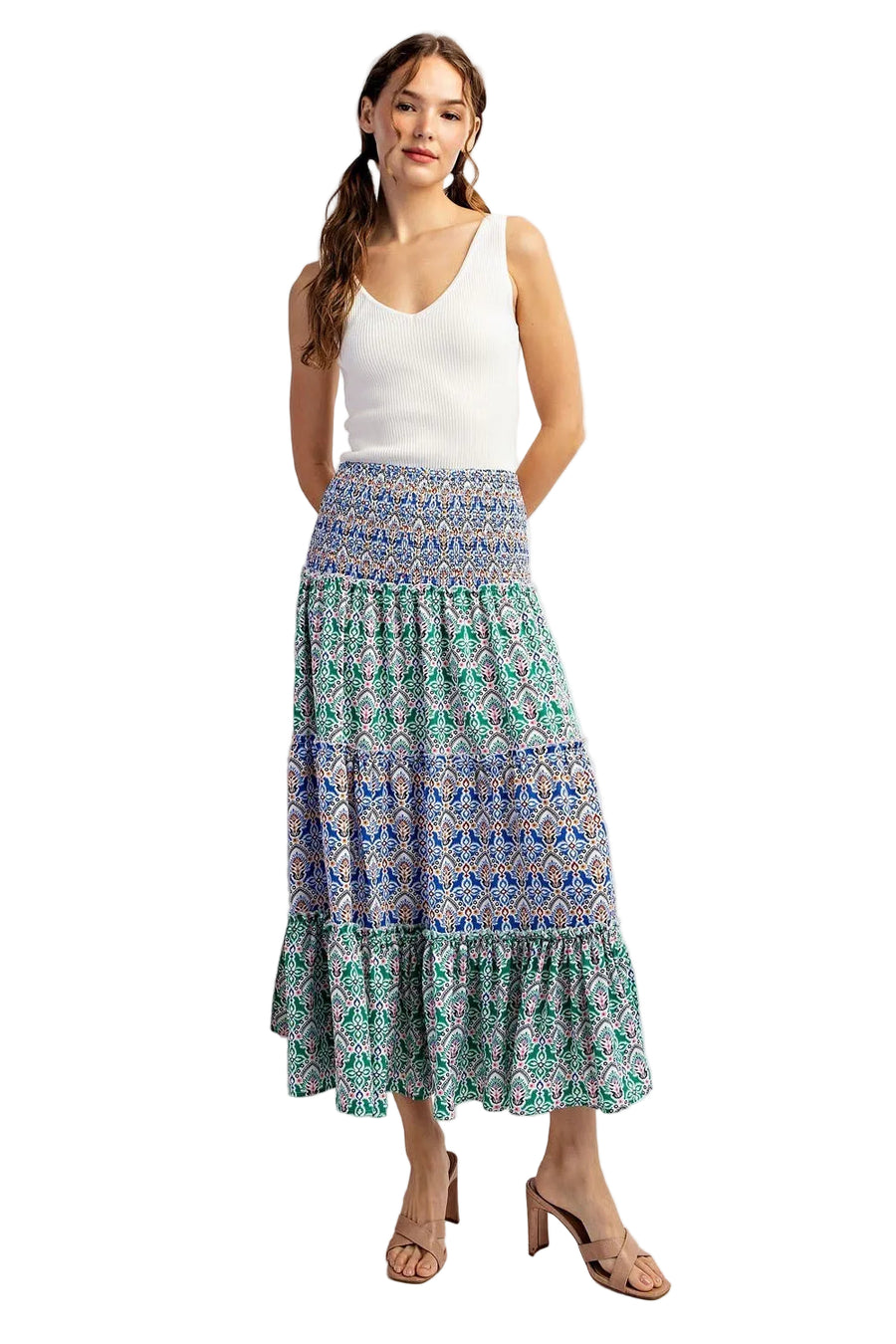 Printed Color Black Tiered Maxi Skirt SALE