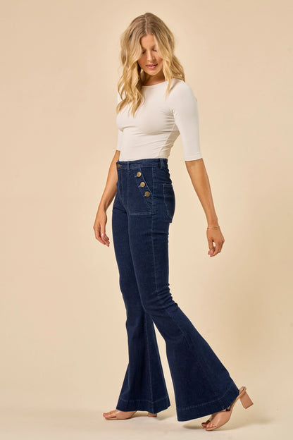 High Waisted Sailor Flare Jeans in Dark Wash