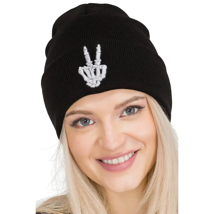 Peace Skeleton Beanie in Black