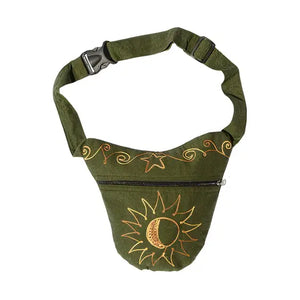 Celestial Sun & Crescent Moon Canvas Embroidered Hiprider Bag