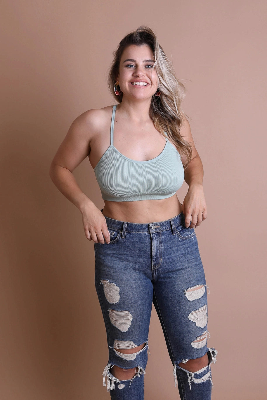 Curvy Tattoo Mesh Racerback Bralette in Sage