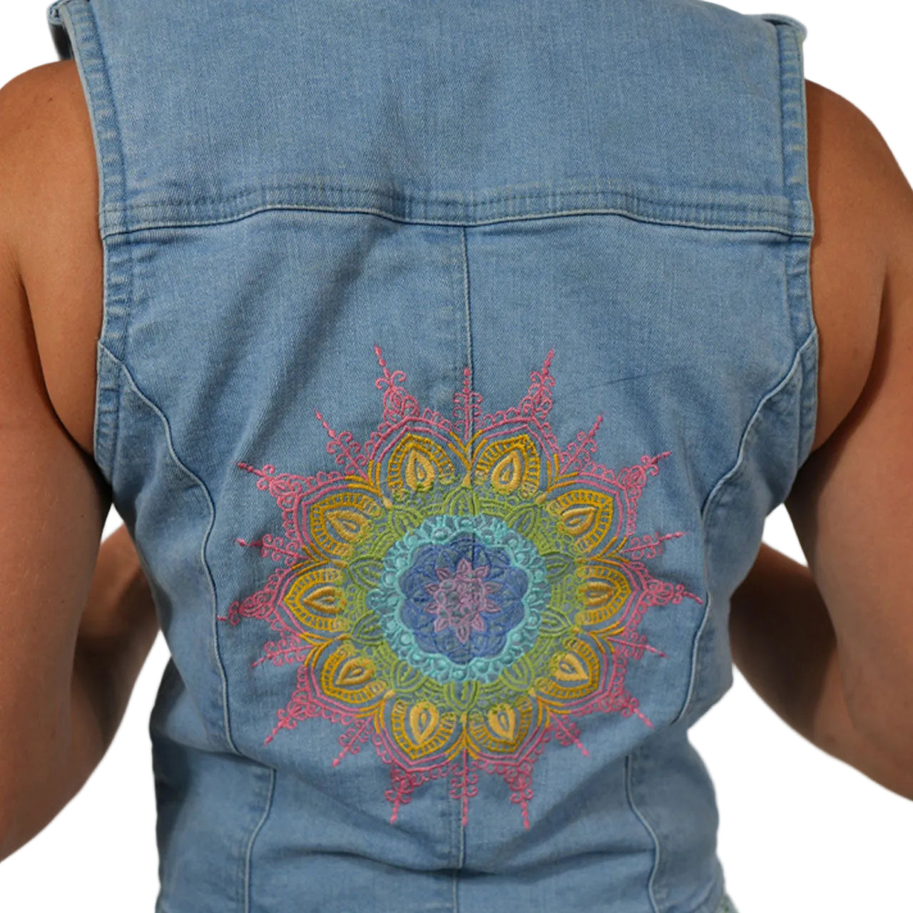 Rainbow Mandala Embroidered Denim Vest