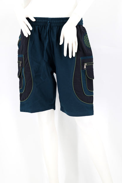 Flower of Life Cargo Shorts in Teal