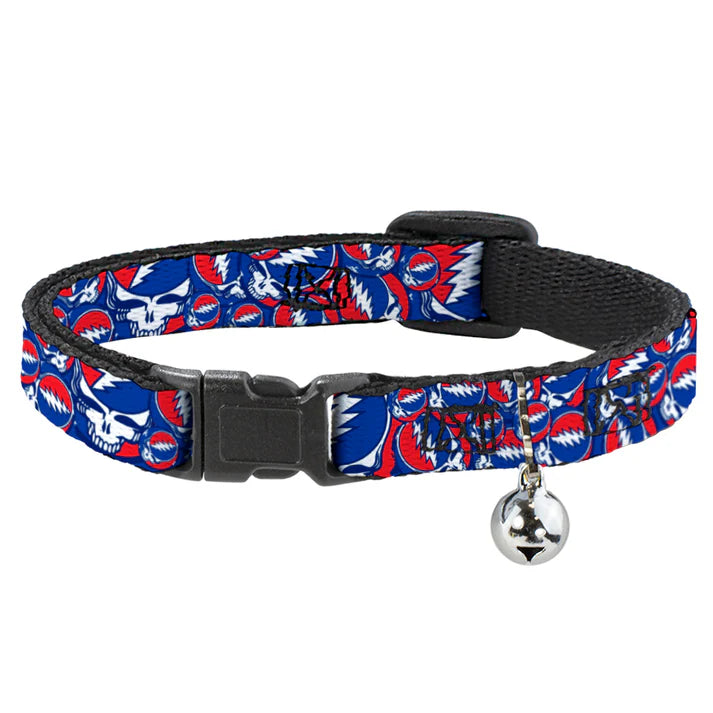 Grateful Dead Steal Your Face Stacked Print Breakaway Cat Collar with Bell