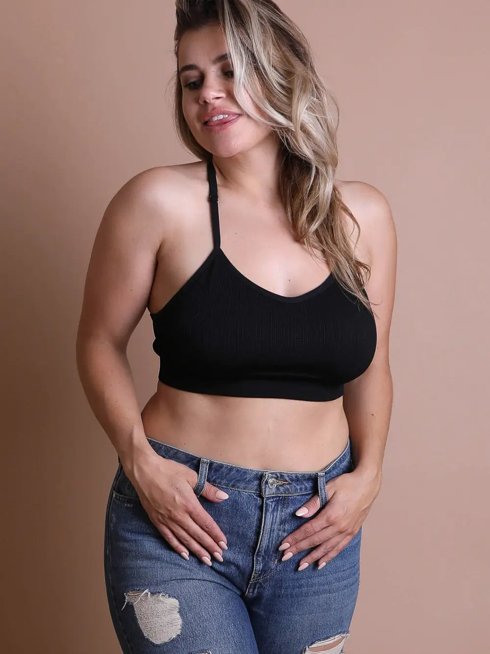 Curvy Tattoo Mesh Racerback Bralette in Black