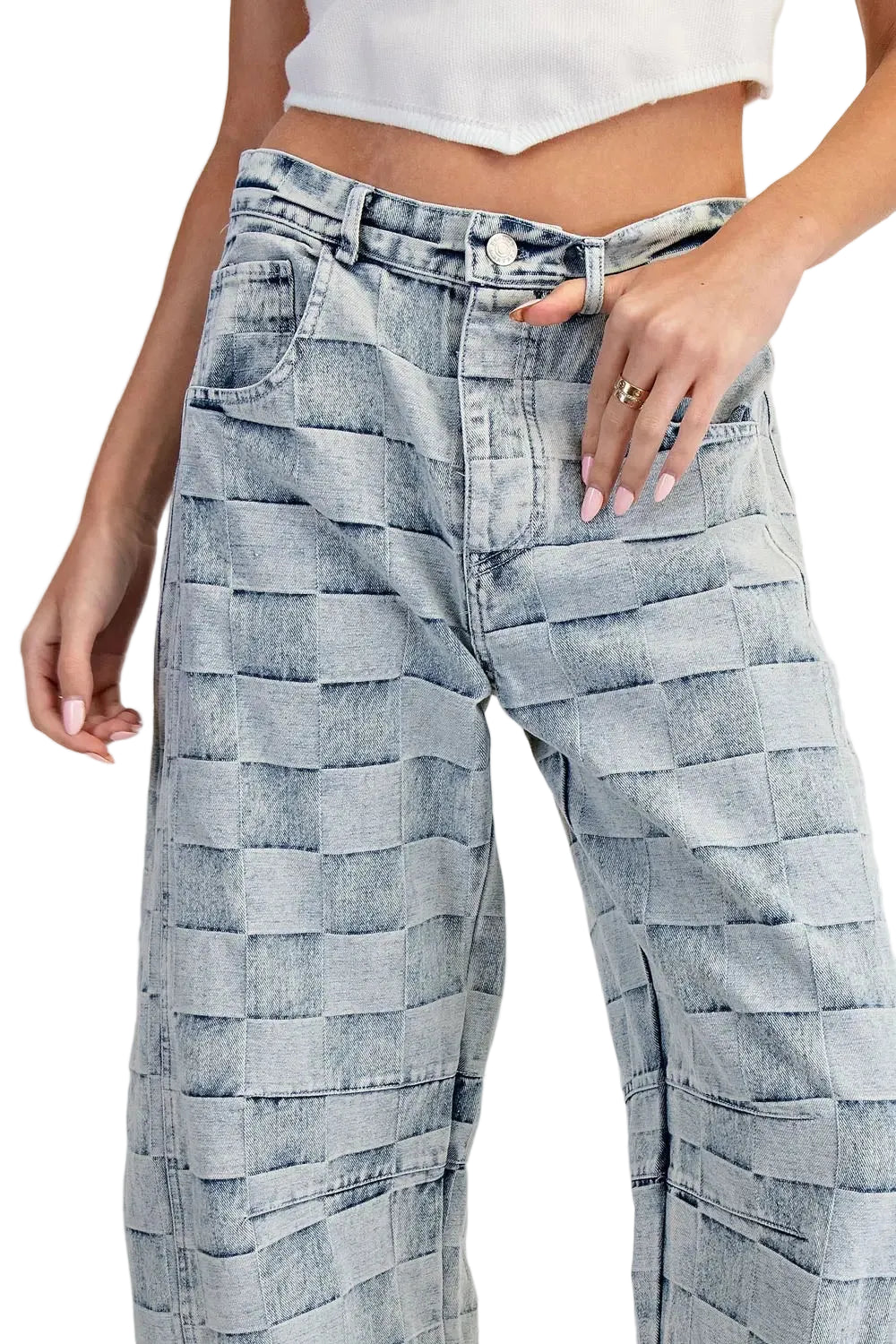 Checkered Barrel Leg Jeans – Acid Wash