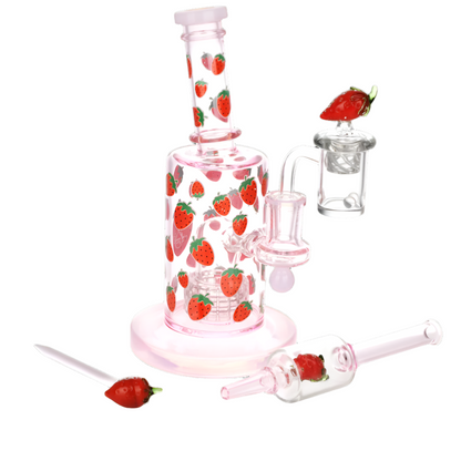 Pulsar Fruit Series 8" Glow Nectar Collector & Dab Rig Set - Strawberry Cough