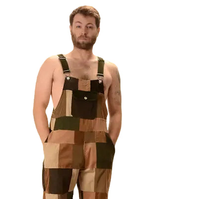 Patchwork Corduroy Short Overalls