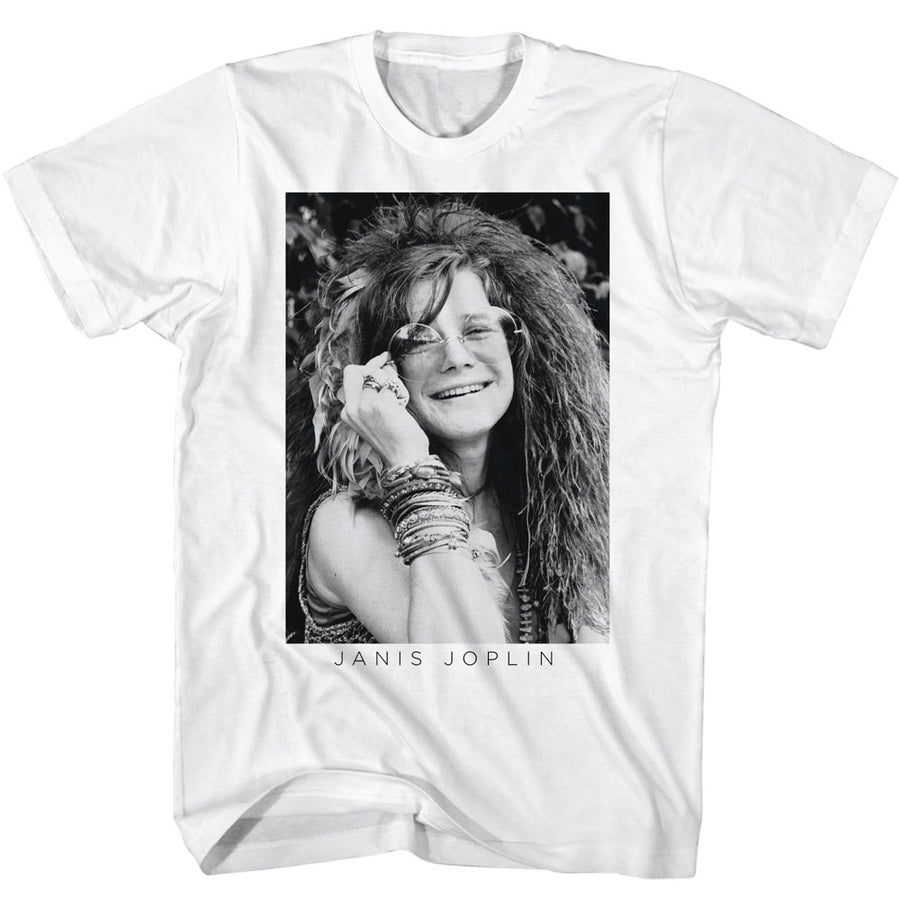 Janis Joplin Glasses in Black and White T-Shirt