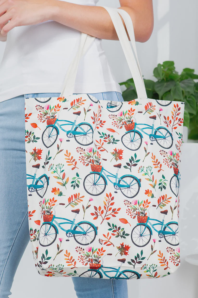 Bicycle And Floral Canvas Tote Bag