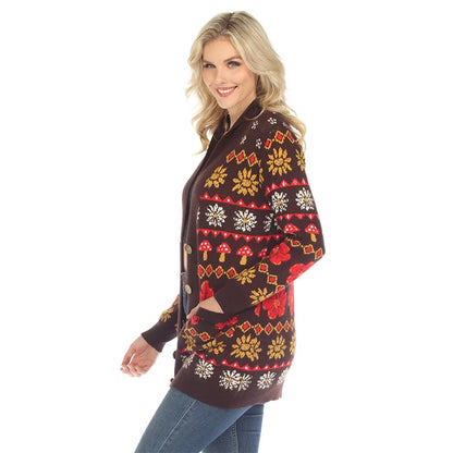 Fair Isle Mushroom Cardigan in Espresso SALE