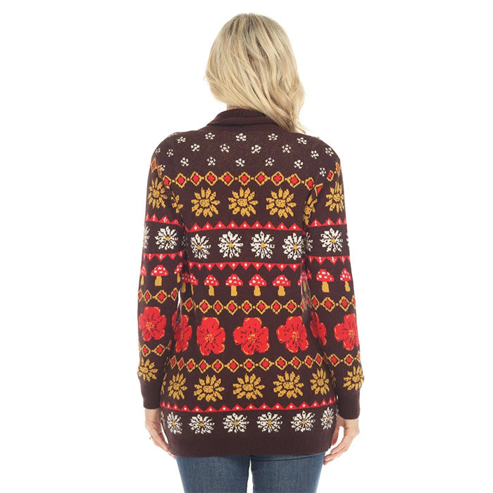 Fair Isle Mushroom Cardigan in Espresso SALE