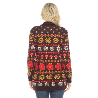 Fair Isle Mushroom Cardigan in Espresso SALE
