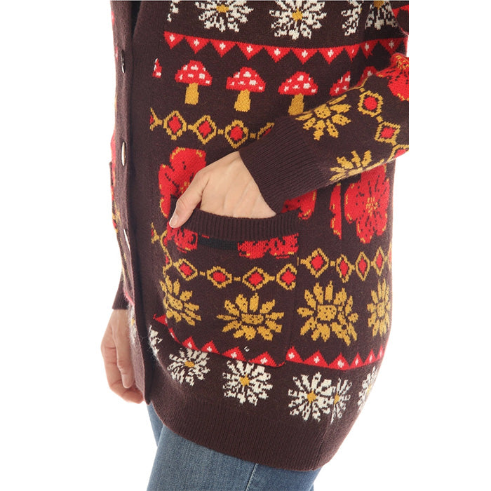 Fair Isle Mushroom Cardigan in Espresso SALE