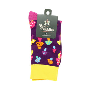 Bud Buddies Novelty Socks - Purple Colorblock Mini Mushroom
