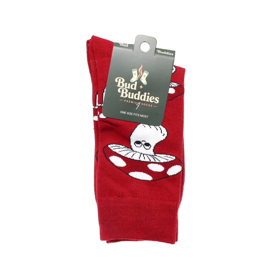 Bud Buddies Novelty Socks - Burgundy Mushroom Face