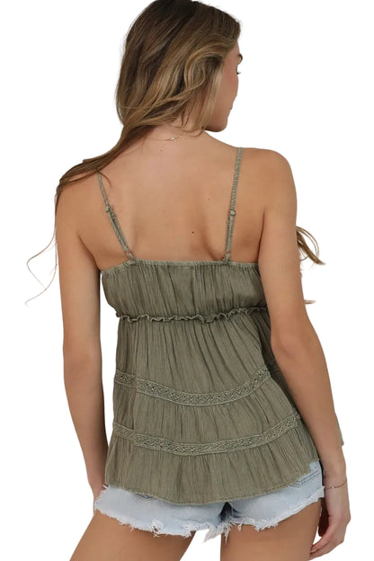 Acid-Wash Lace Trimmed Cami in Seafoam