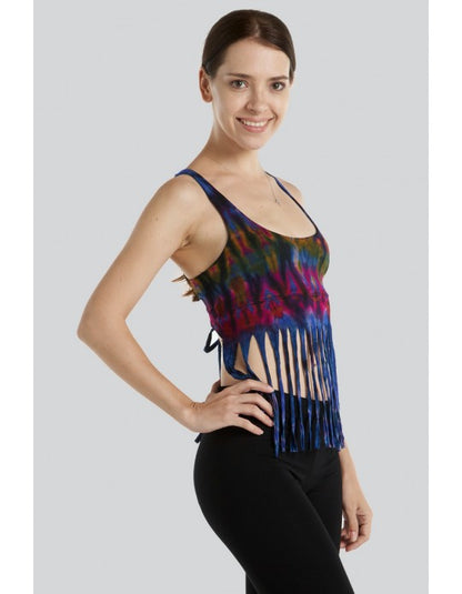 Cosmic Fringe Tie Dye Lace-Up Crop Top in Assorted Colors
