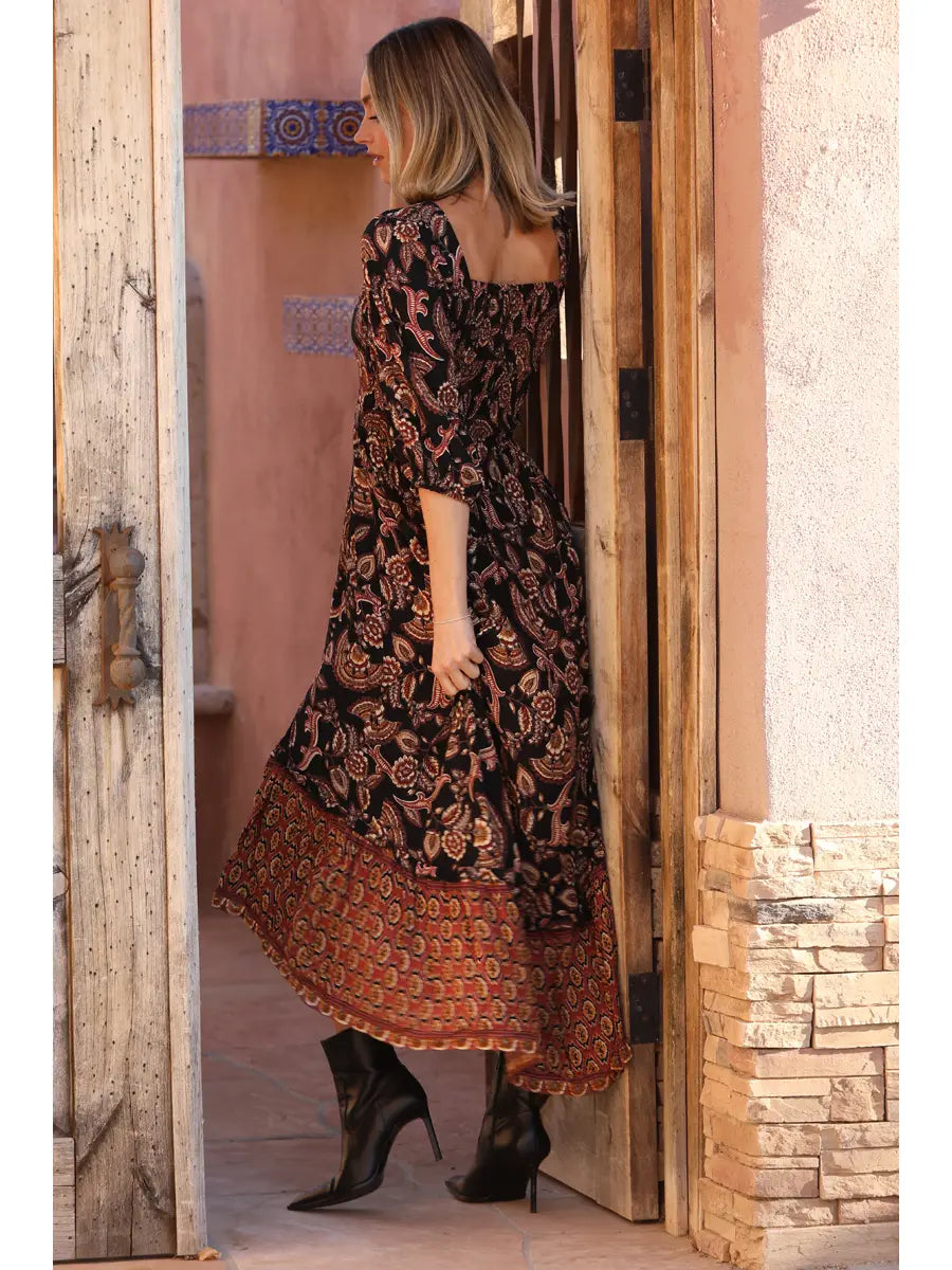 Boho Paisley Twist Front Cutout High Low Maxi Dress