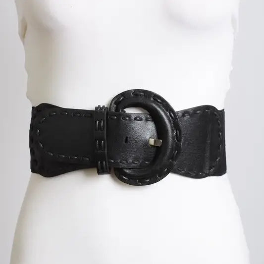 Wide Stitch Waist Belt in Black