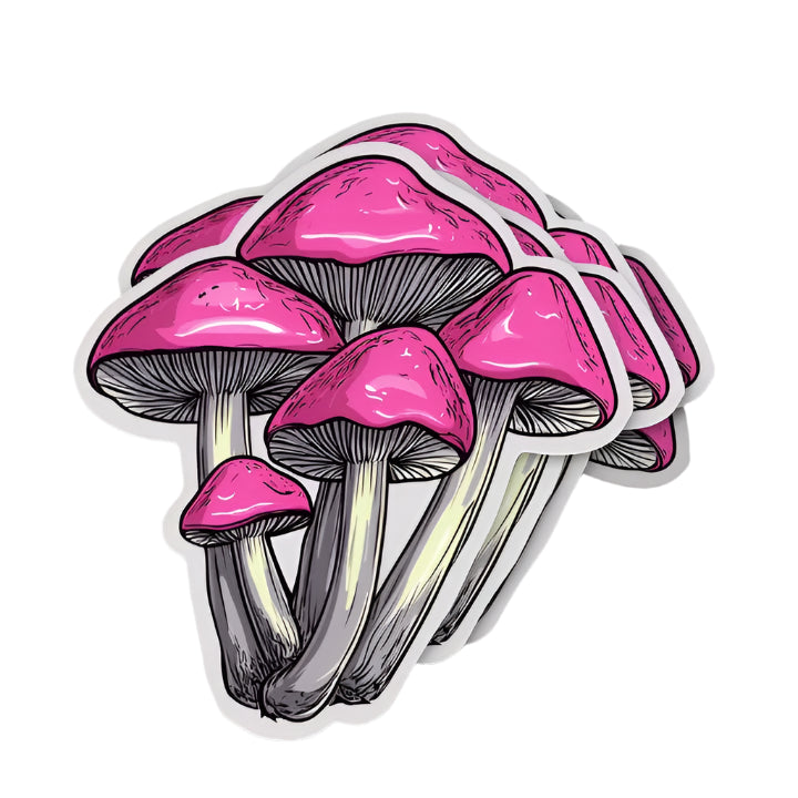 Illustrated Pink Mushroom Cluster Sticker - 2"