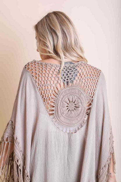 Desert Dreamer Crochet Fringe Kimono in Mocha