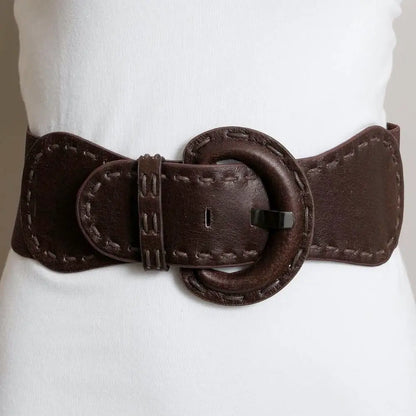Wide Stitch Waist Belt in Brown