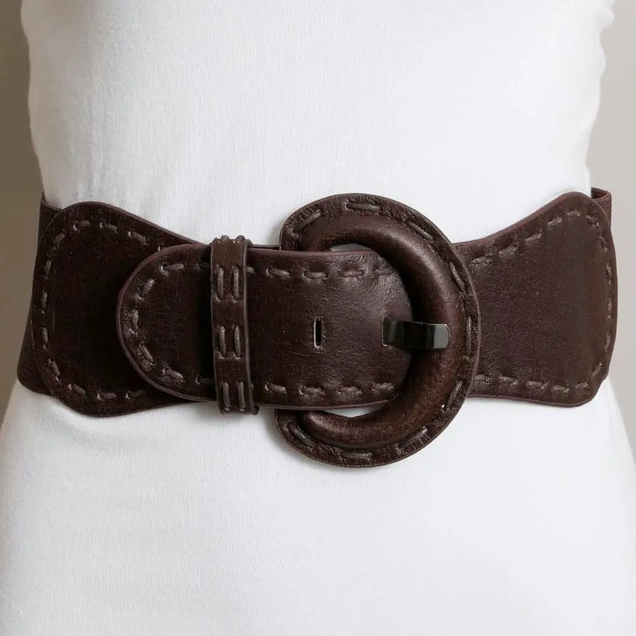 Wide Stitch Waist Belt in Brown