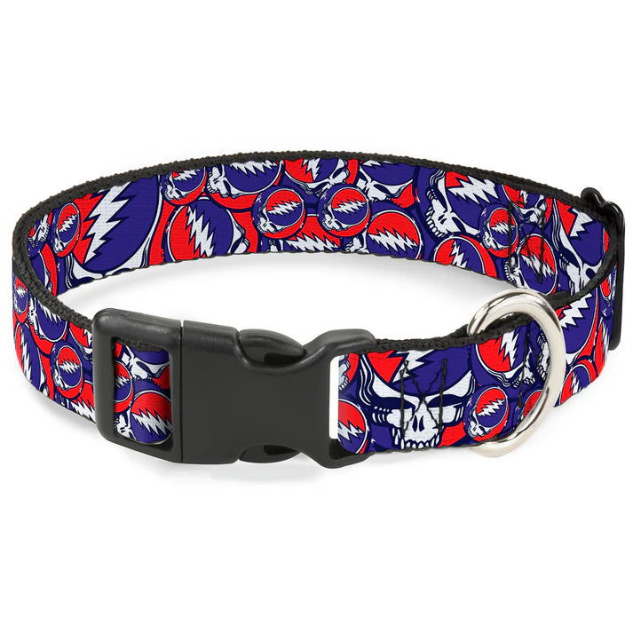 Grateful Dead Steal Your Face Stacked Print Dog Collar 1" inch Wide