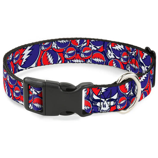 Grateful Dead Steal Your Face Stacked Print Dog Collar 1" inch Wide