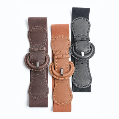 Wide Stitch Waist Belt in Brown