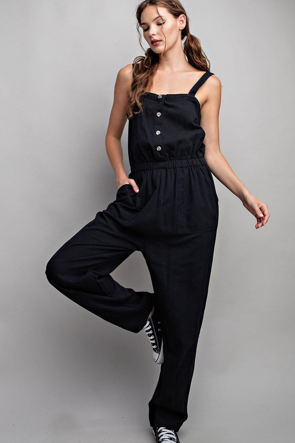 Button Down Jumpsuit in Black SALE