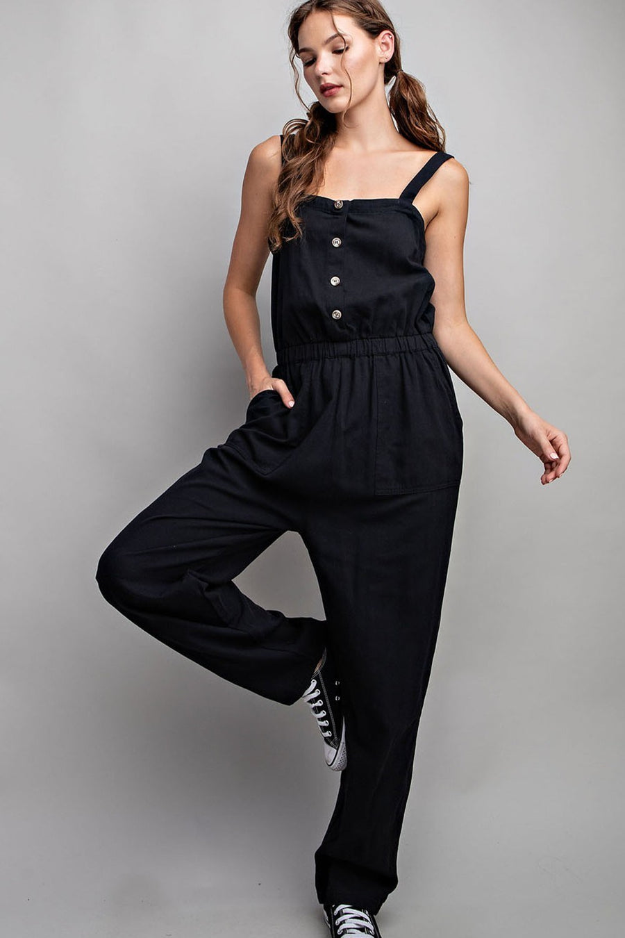 Button Down Jumpsuit in Black SALE