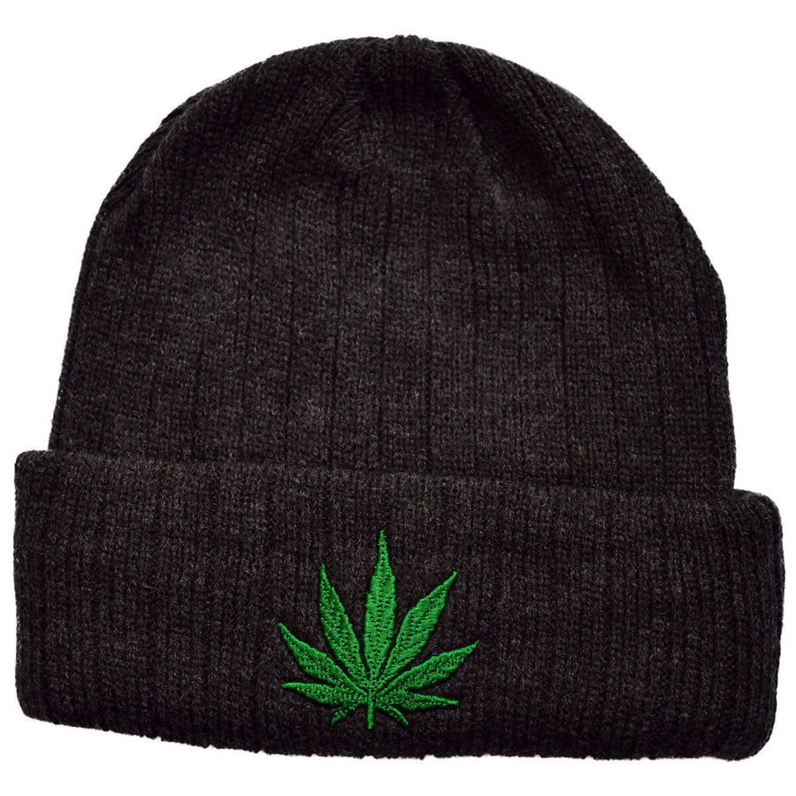 Weed Leaf Beanie - Charcoal