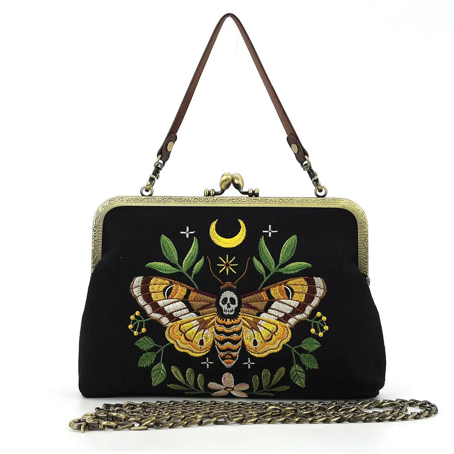 Death's-Head Moth Embroidered Kisslock Bag
